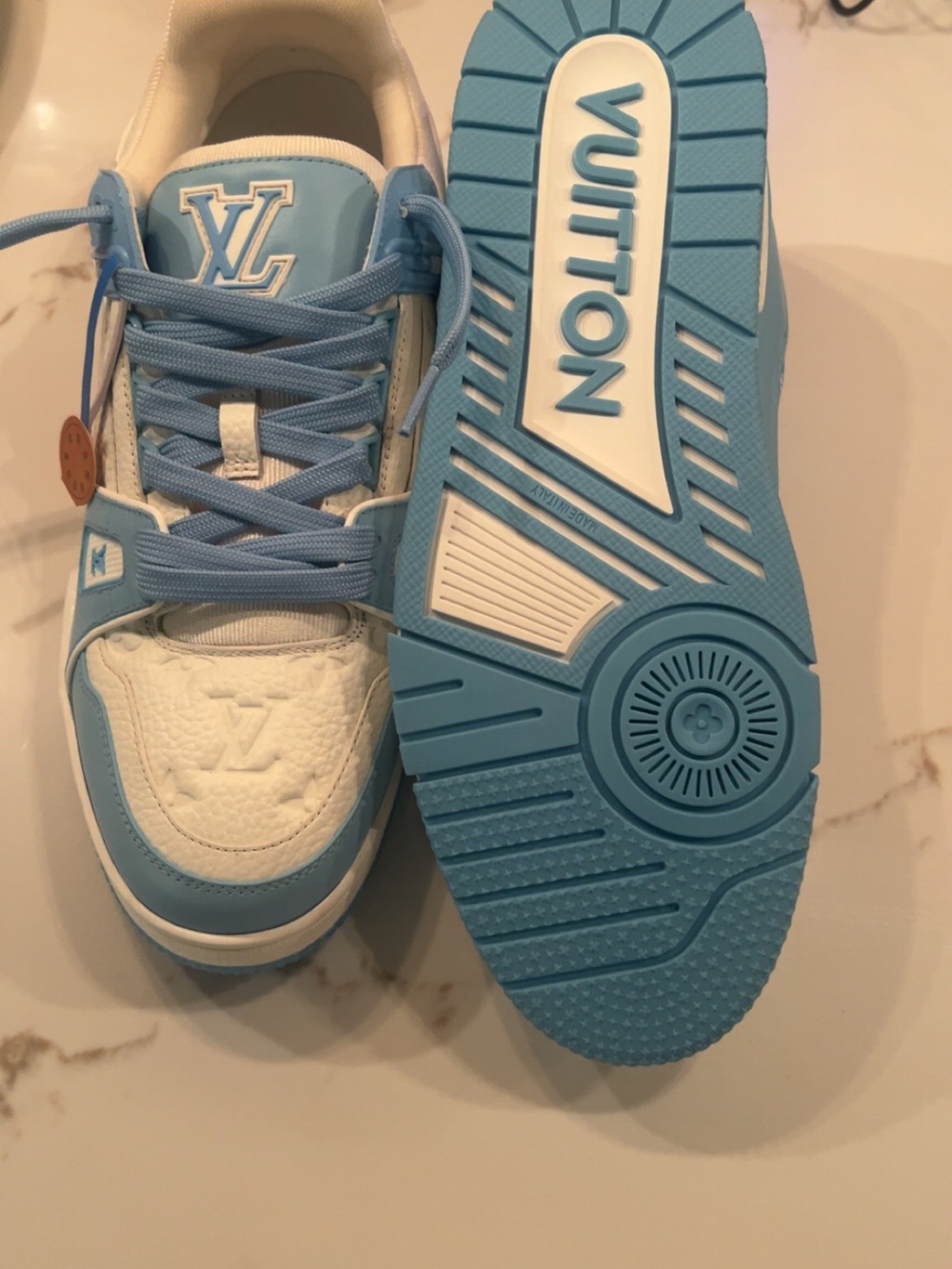 Louis Vuitton Men’s Sneakers in Light Blue and White - Picture 3 of 5